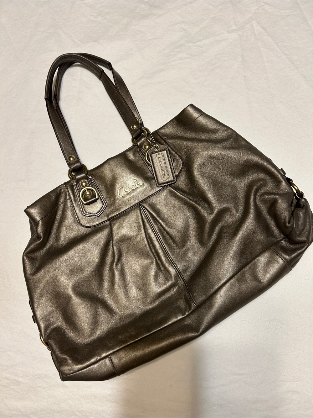 Coach Metallic Brown Leather Tote with Polished Brass Hardware